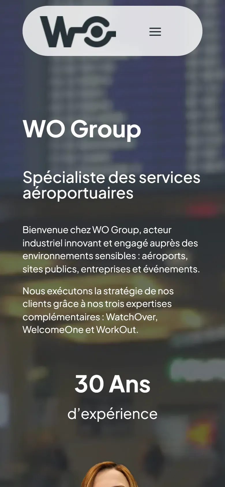 Page d’accueil de WO Group sur mobile.